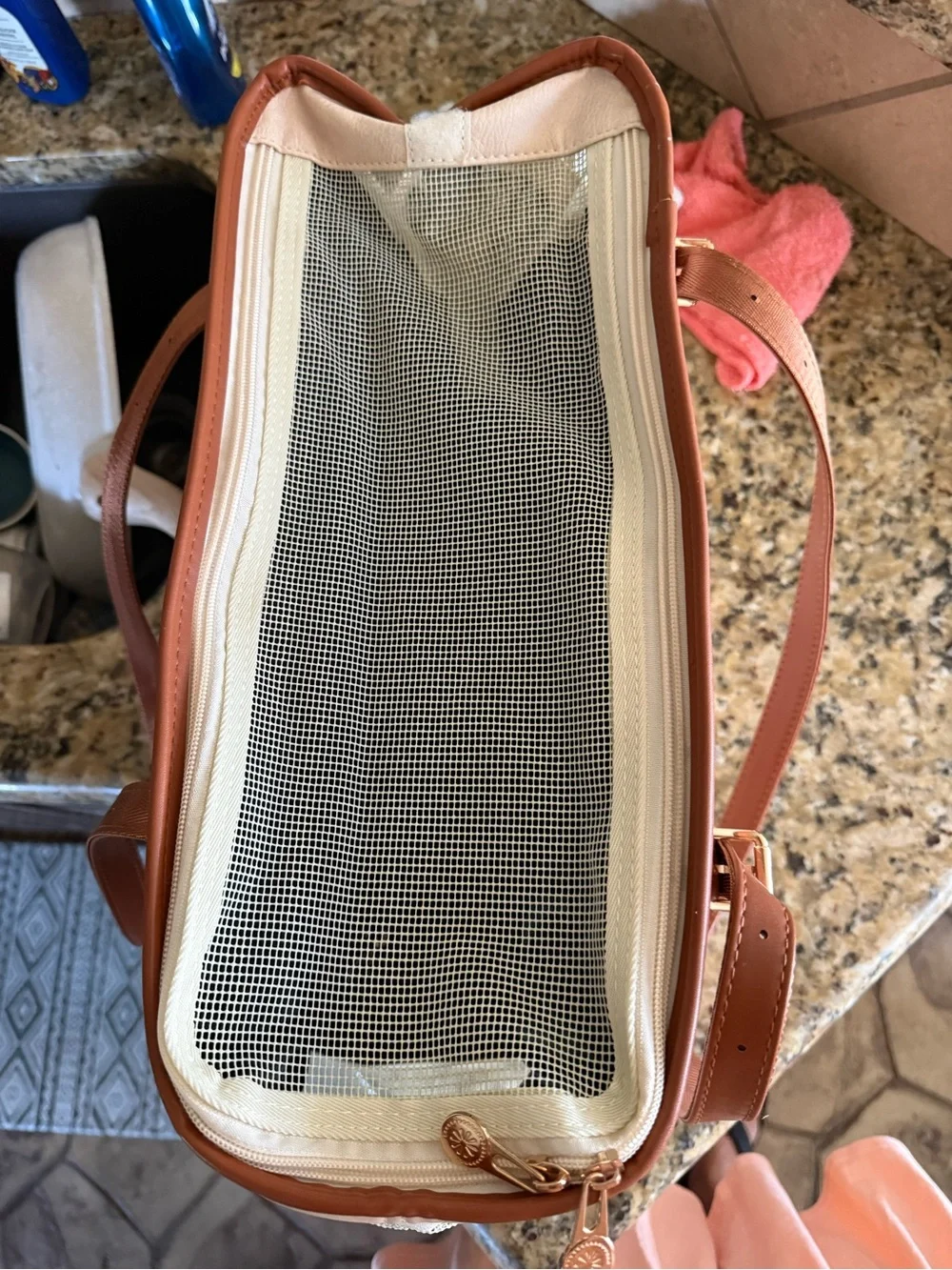 LASAVIN Soft-Sided Pet Carrier Tote Cream & Brown Small Dog/Cat Travel Bag